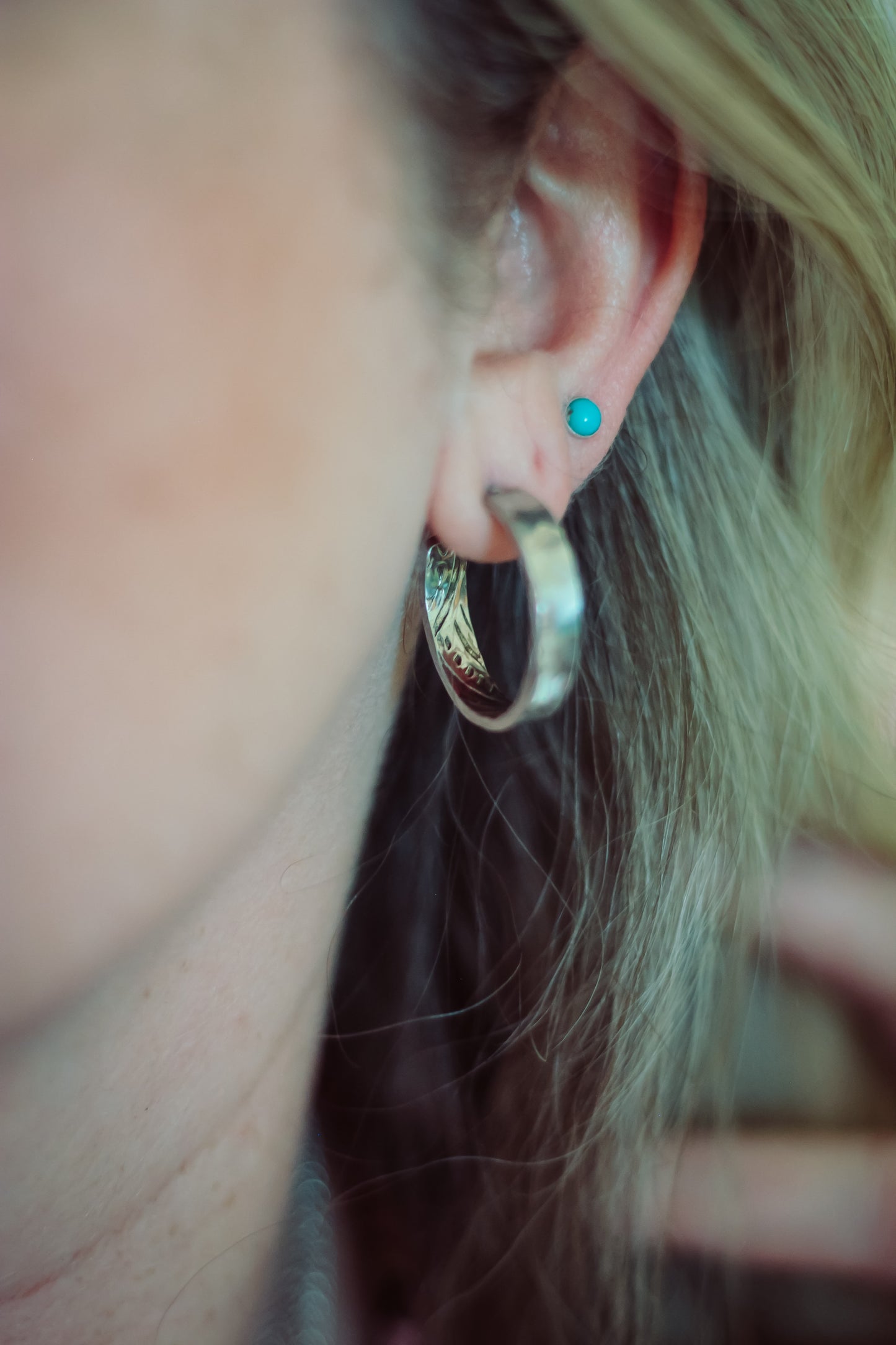 Large boho sterling silver artisan hoops hand