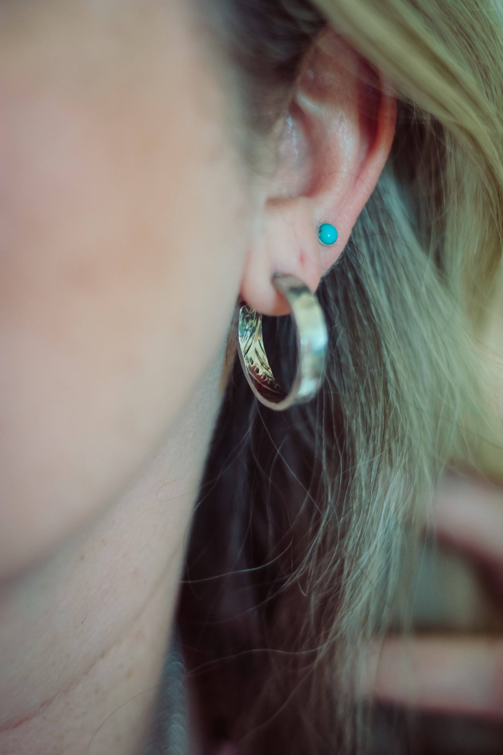 Large boho sterling silver artisan hoops hand