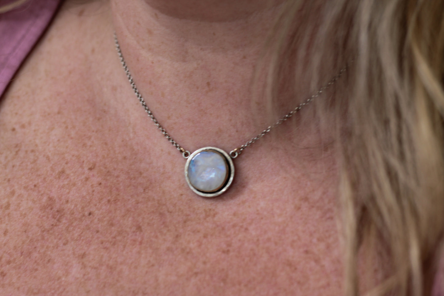 Small Moonstone Gemstone Silver Gold Necklace