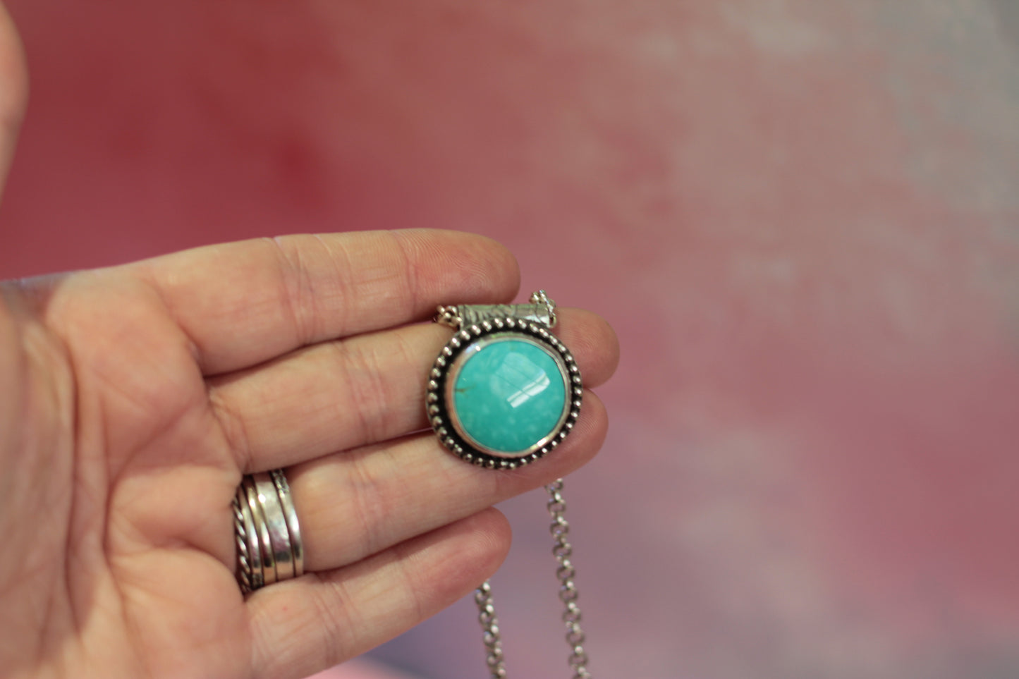 Turquoise Boho Princess Silver Pendant