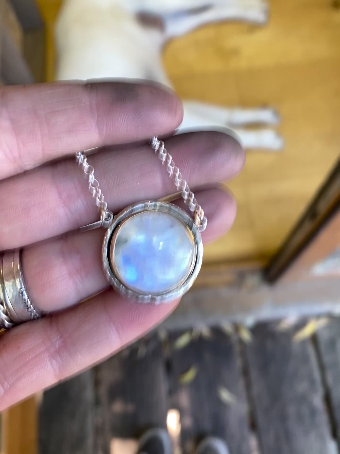 Silver and gold moonstone necklace